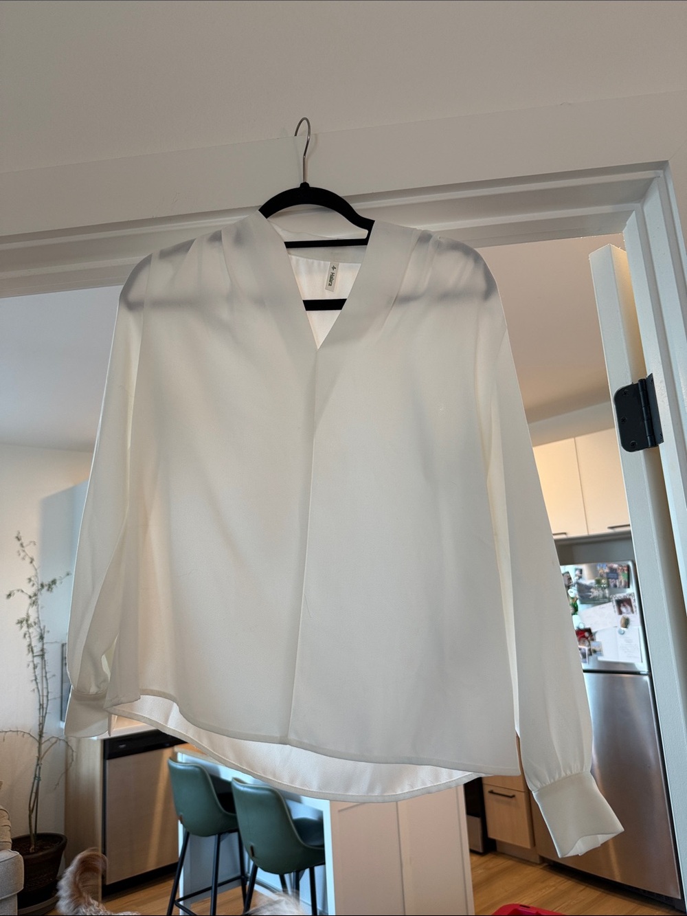 HALARA White V-Neck Long-Sleeve Blouse